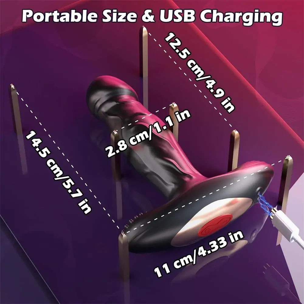 Anus Butt Plug Prostate Massager with 9 Thrusting Ring & 9 Wiggling