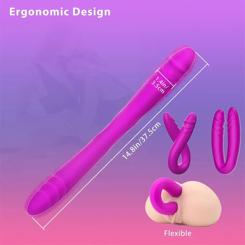Double Penetrator Bendable Together Vibrating Realistic Double Sided Dildo 14.8 Inch