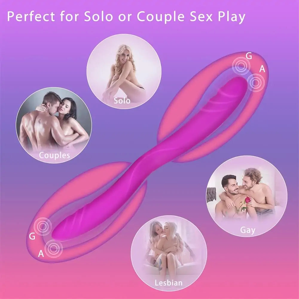 Double Penetrator Bendable Together Vibrating Realistic Double Sided Dildo 14.8 Inch