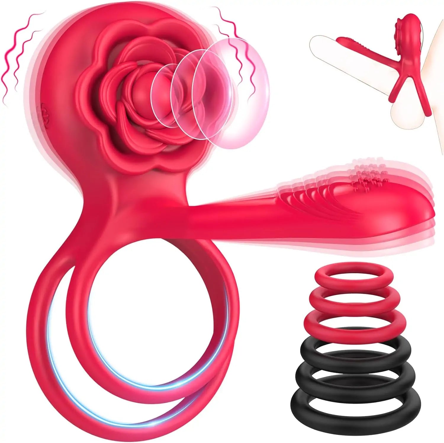 Double Penis Rings Combined with Rose Clit Vibrator