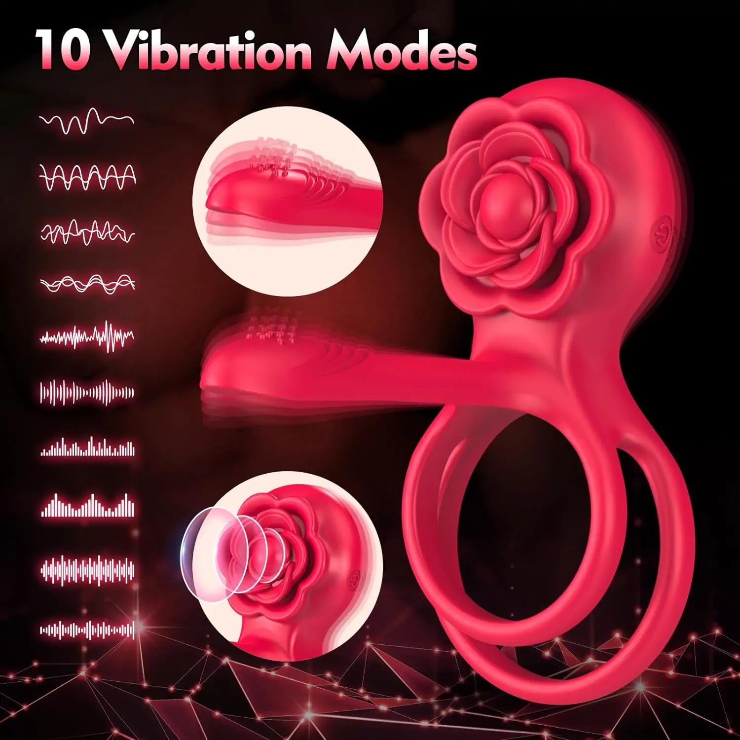 Double Penis Rings Combined with Rose Clit Vibrator