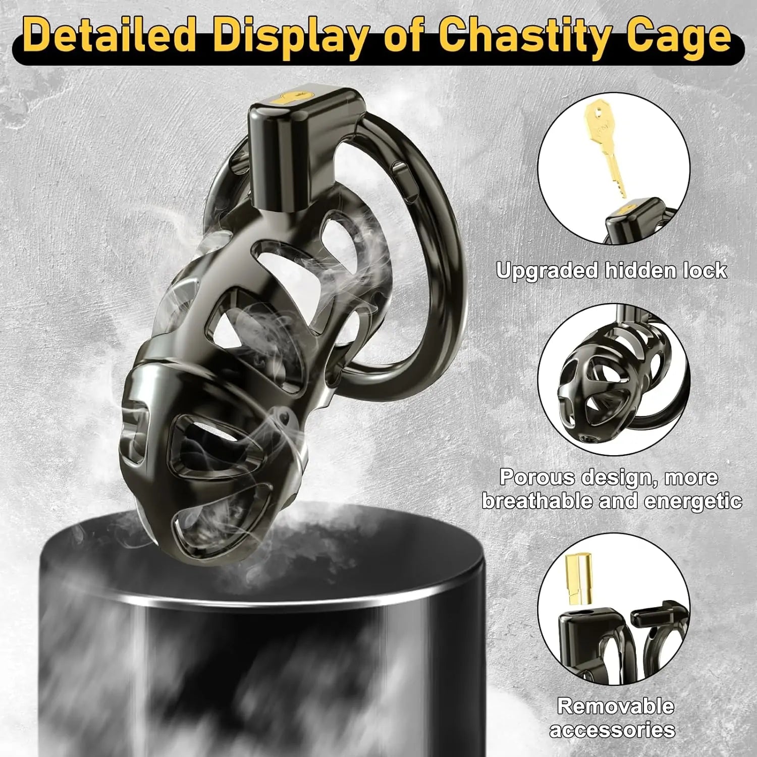 Male Metal Cock Chastity Cage Locked 2.6 Inch with 3 Active Sizes Rings 2 Keys