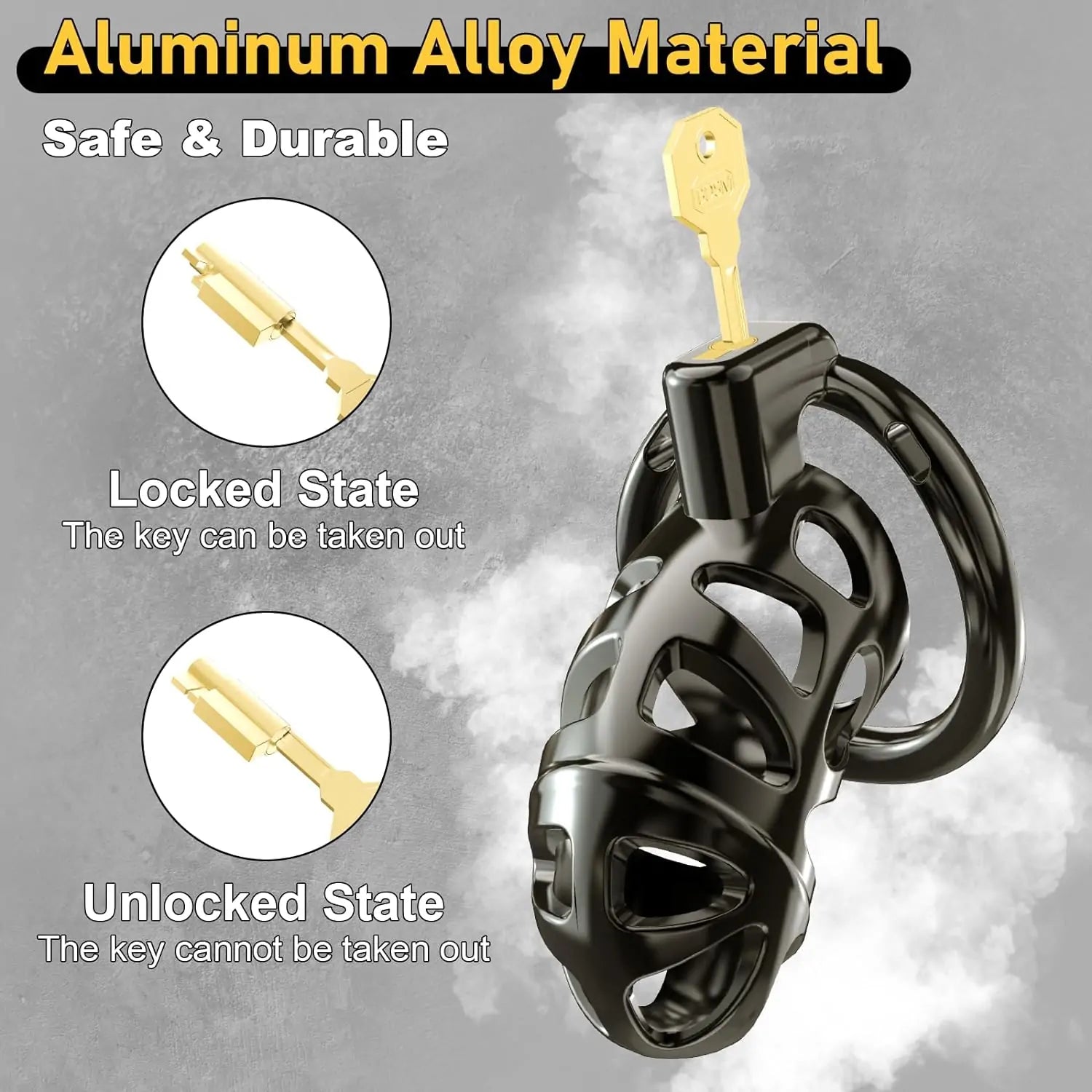 Male Metal Cock Chastity Cage Locked 2.6 Inch with 3 Active Sizes Rings 2 Keys