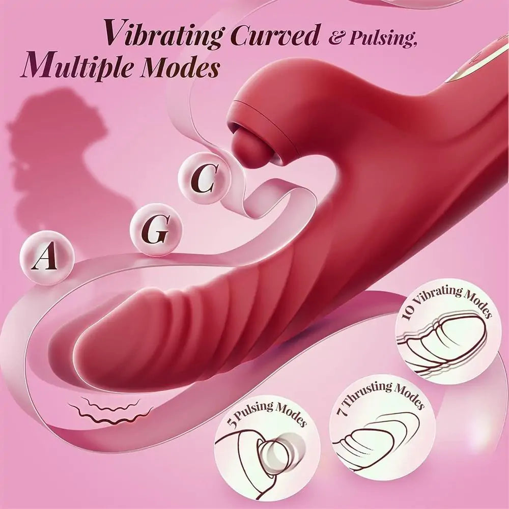 Rabbit Sucking Vibrator with 10 Vibrating 7 Thrust Modes with Licking