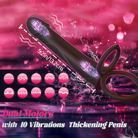 Strap On Anal Dildo with Vibrating Cock Ring Penis Sleeve 10 Vibrations