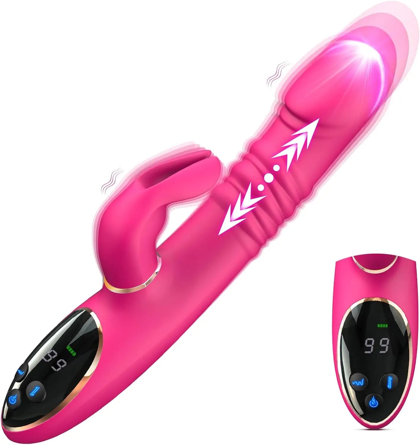 Triple Pleasure Waterproof Thrusting Rabbit Vibrator On-Screen Display