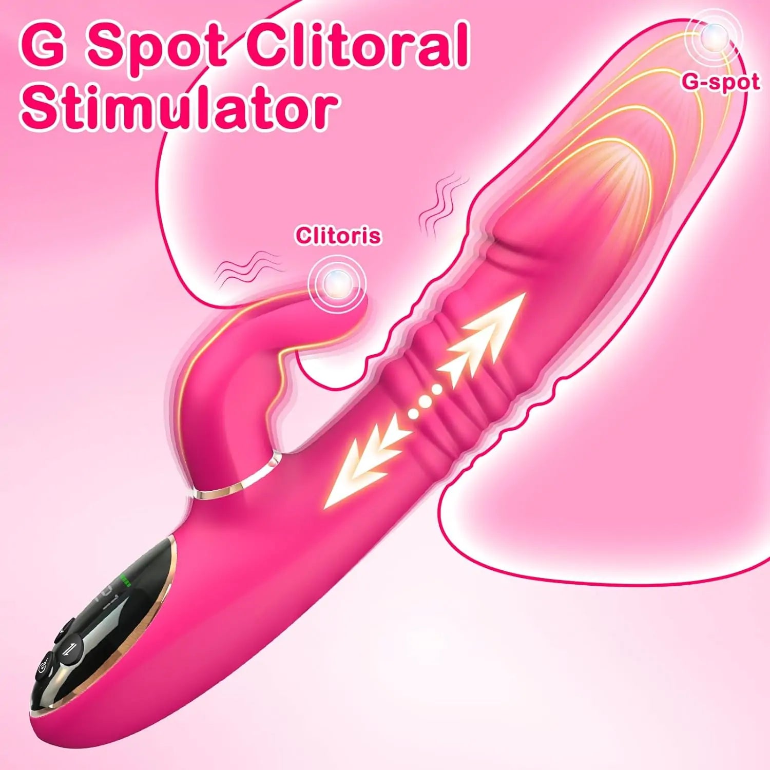 Triple Pleasure Waterproof Thrusting Rabbit Vibrator On-Screen Display