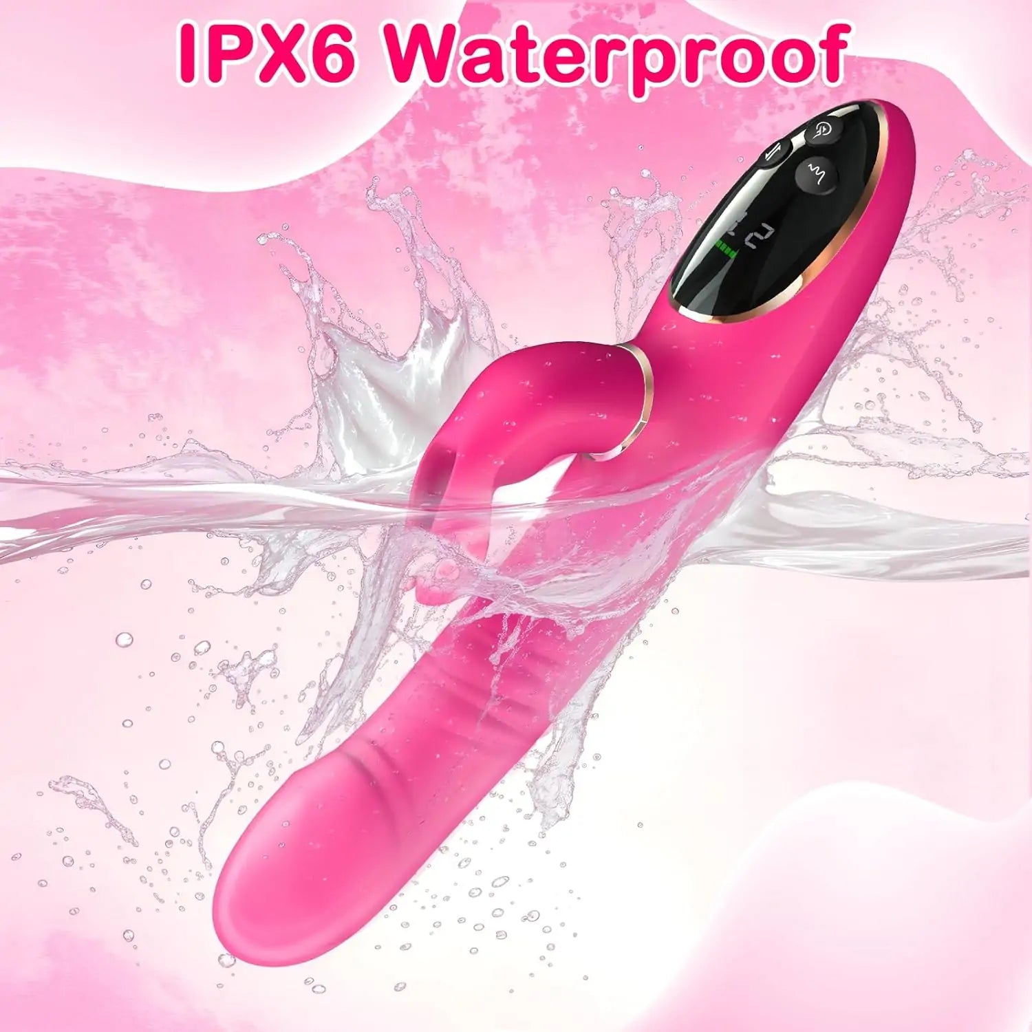 Triple Pleasure Waterproof Thrusting Rabbit Vibrator On-Screen Display