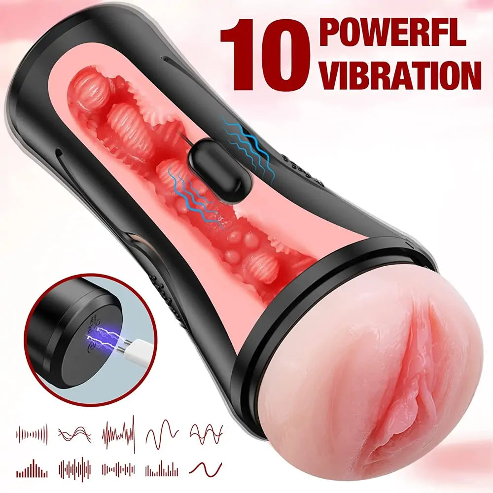 Vibrating Male Masturbator Squeezable Pocket Pussy Stroker