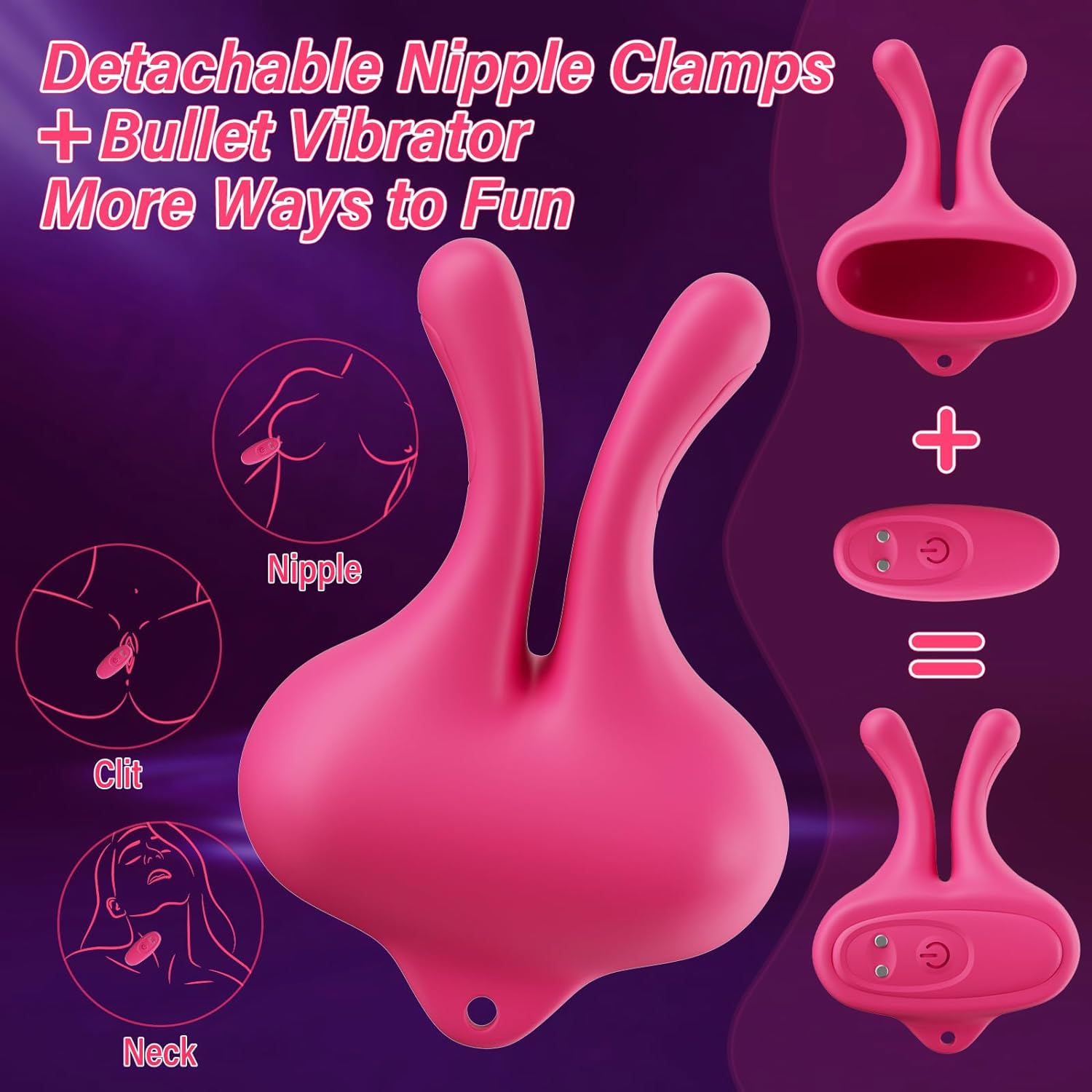 Vibrating Nipple Clamps Rabbit Vibrator with 9 Vibration Modes #SoloPublic