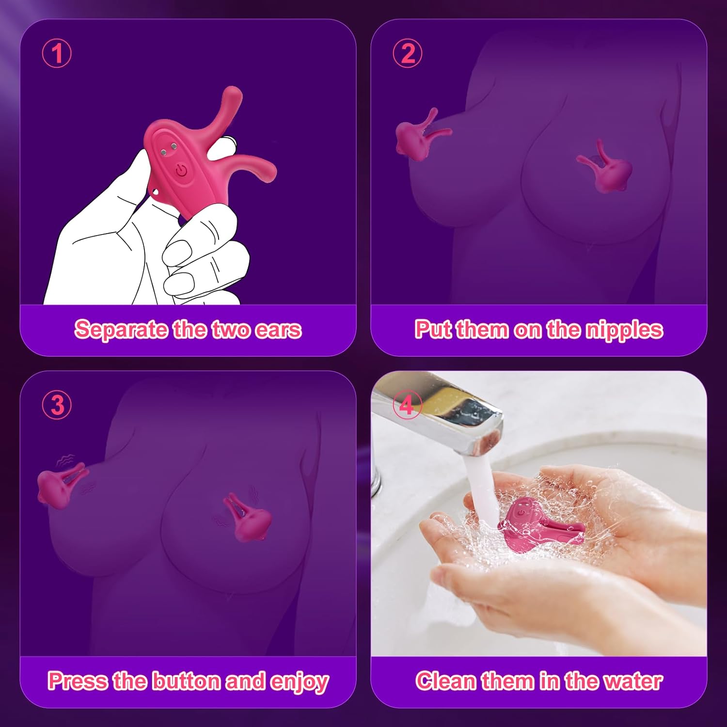 Vibrating Nipple Clamps Rabbit Vibrator with 9 Vibration Modes #SoloPublic
