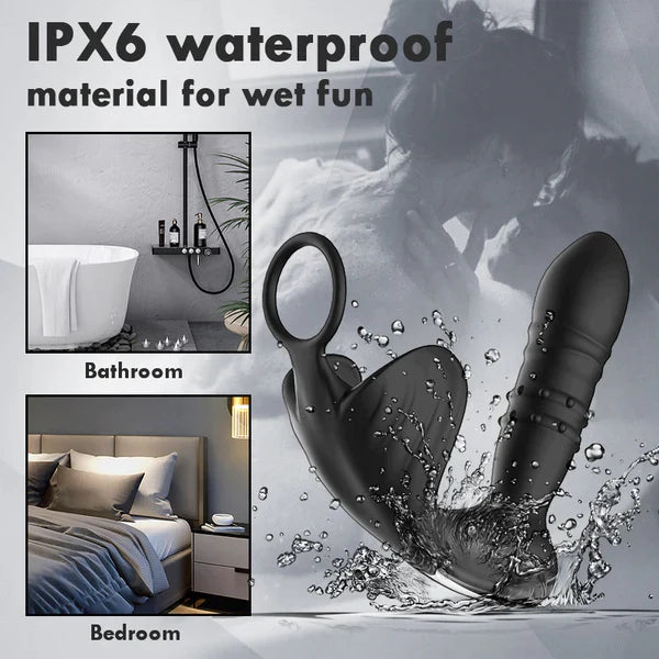 Wearable 9 Thrusting Remote Control Anal Vibrator With Cock Ring