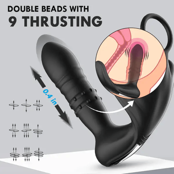 Wearable 9 Thrusting Remote Control Anal Vibrator With Cock Ring