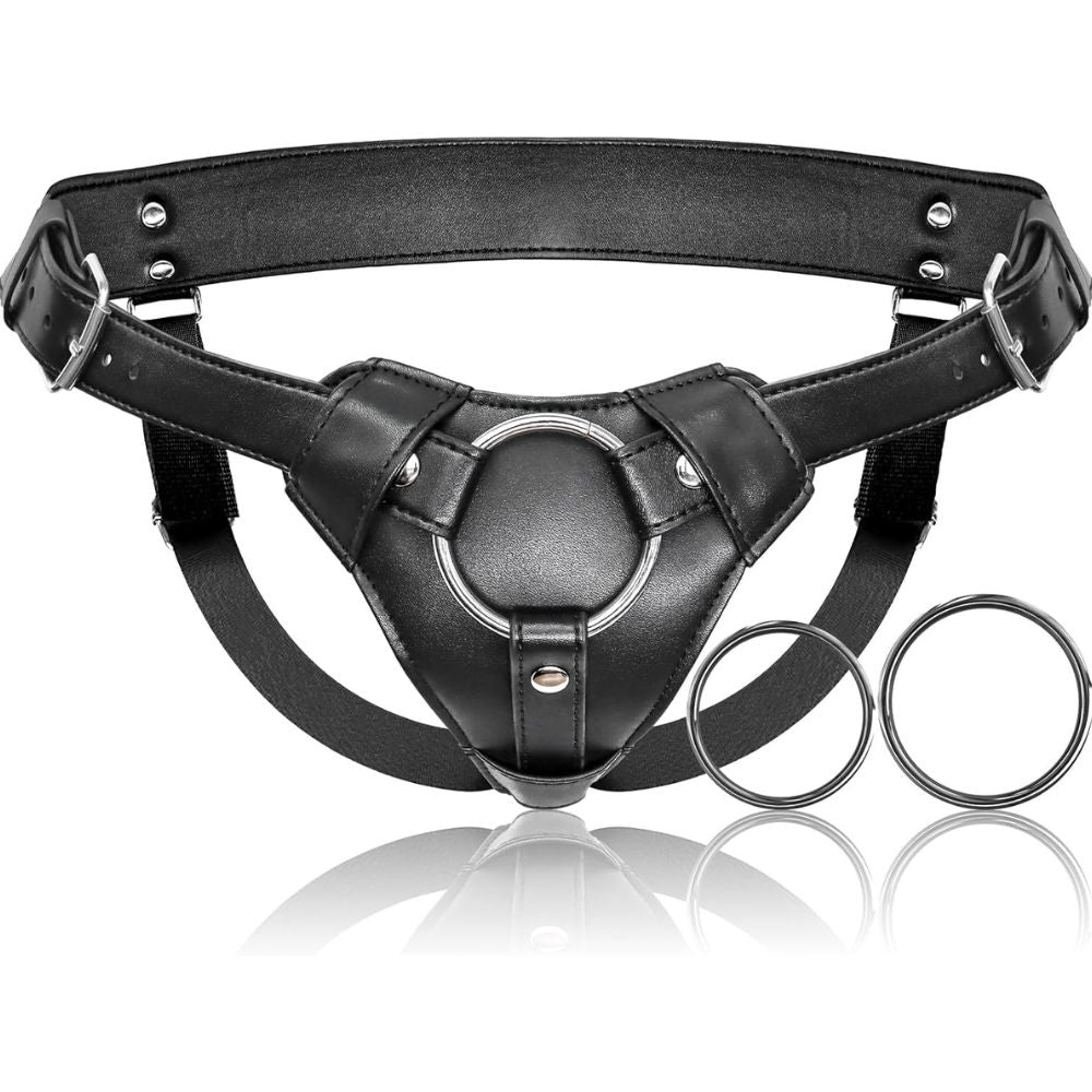 Adjustable Vegan Leather Strap On Harness with 2 O-Rings – Perfect for Double the Action
