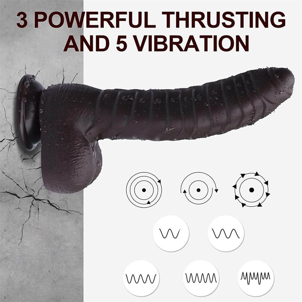 Thrusting Black Dildo Vibrator, Heating Telescopic Fantasy 8.68"