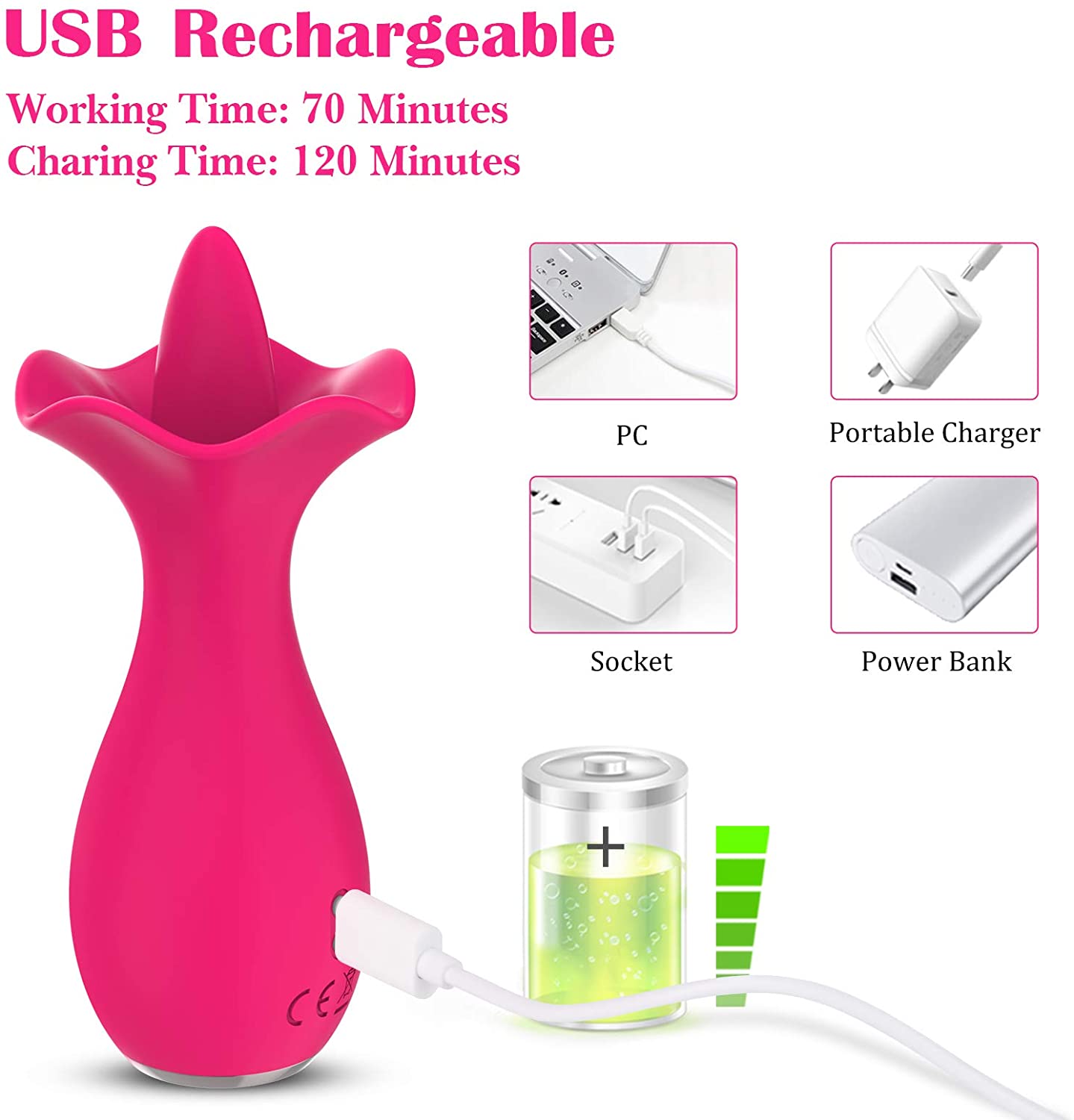 Rechargeable Licking Rose Toy | Licking Rose Vibrator | Adorime
